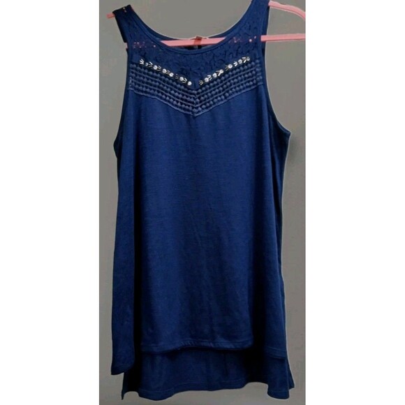 Candie’s Women’s Medium Blue Tank Top Beaded Embellished Sleeveless Y2K Boho - Picture 1 of 6